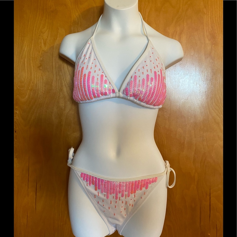 Victoria Secret white string bikini pink sequins